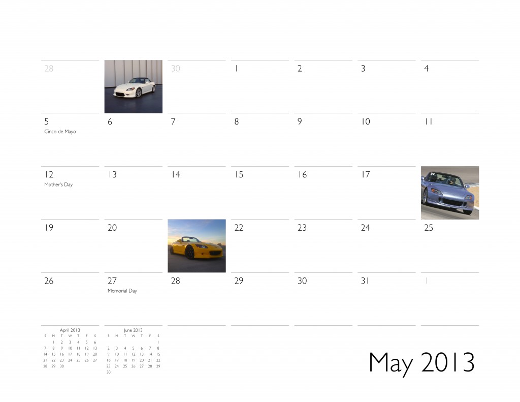 2013 S2KI Owners Calendar